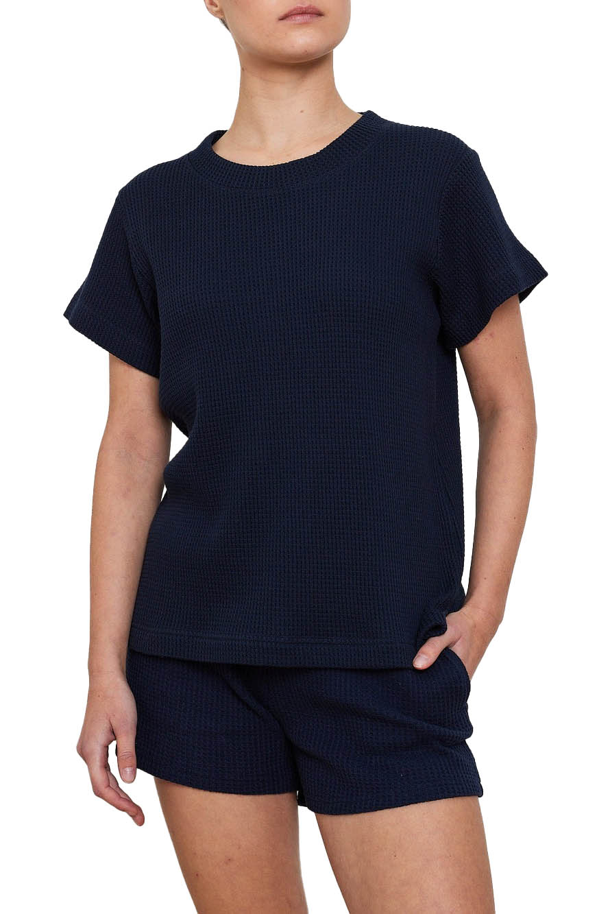 Waffle Tee Dame Navy Blue