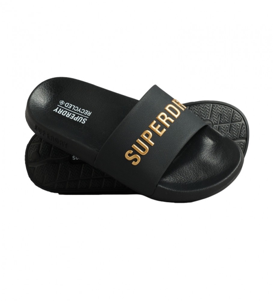 Chinelo de piscina Superdry Code com logo, preto.