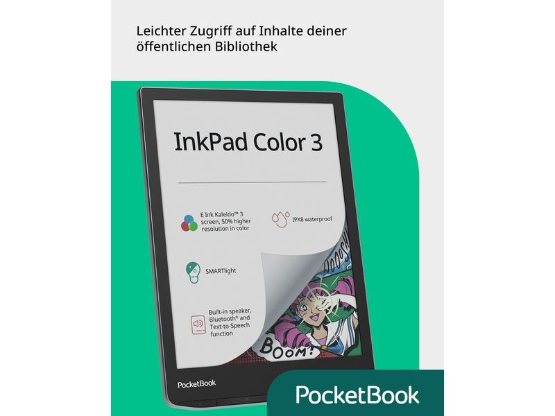 PocketBook E-Book Reader InkPad Color 3 Stormy Sea Schlanker E-Book-Reader mit Farbdisplay und eingebauten Lautsprechern