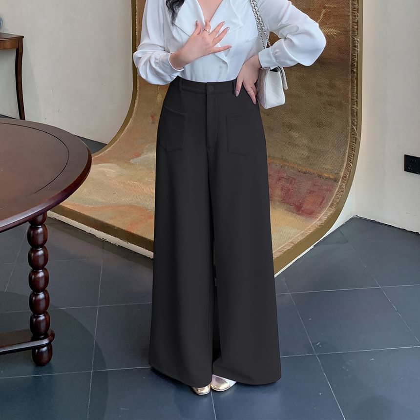 Tripoly - Plus Size High Rise Plain Wide Leg Broek