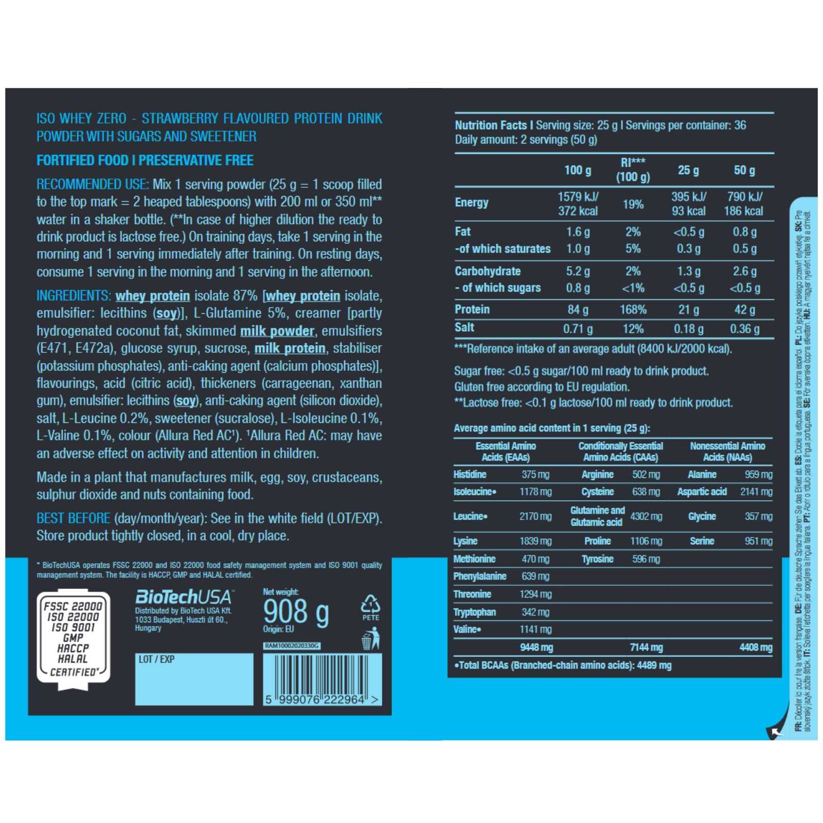Biotech USA Iso Whey Zero 500g