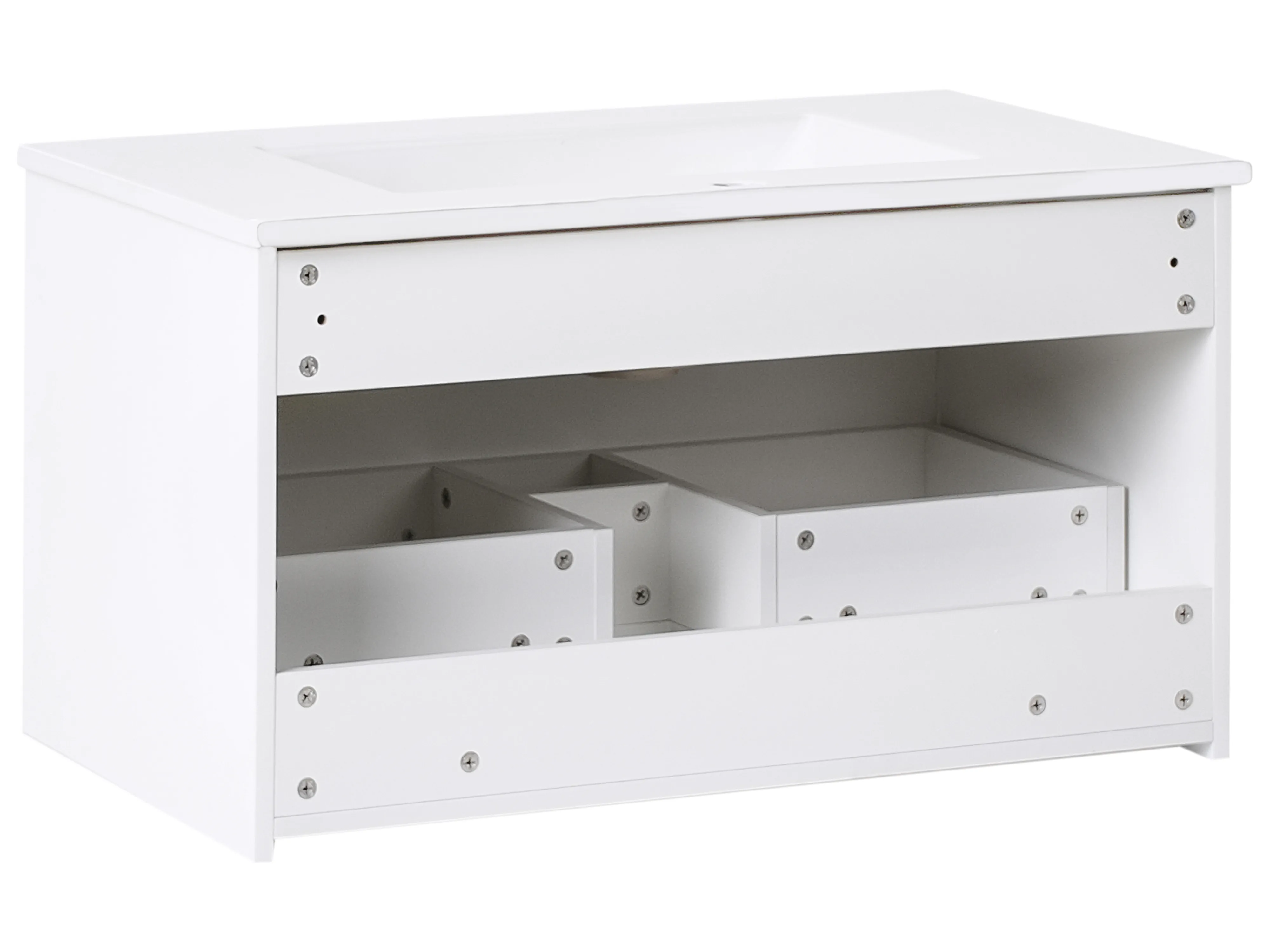 Wandgemonteerd meubel met wastafel met gouden handvat TILCARA Wit