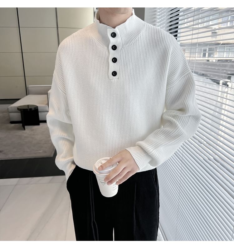 ravewider - Mock Neck Henley Effen Trui