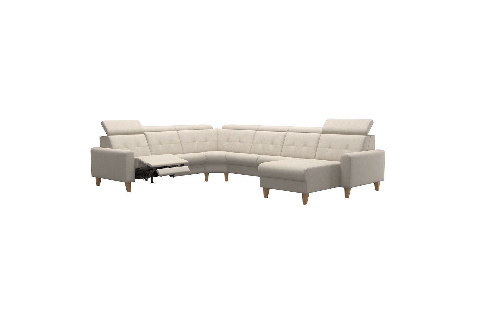 Anna C22 hjørnesofa (PMCMM) med LS (M) Tekstil Daisy Sand med A1 arm og eikbeisede skrå ben, 14 cm. (Power-Manual-CornerManual-Manual-Manual)