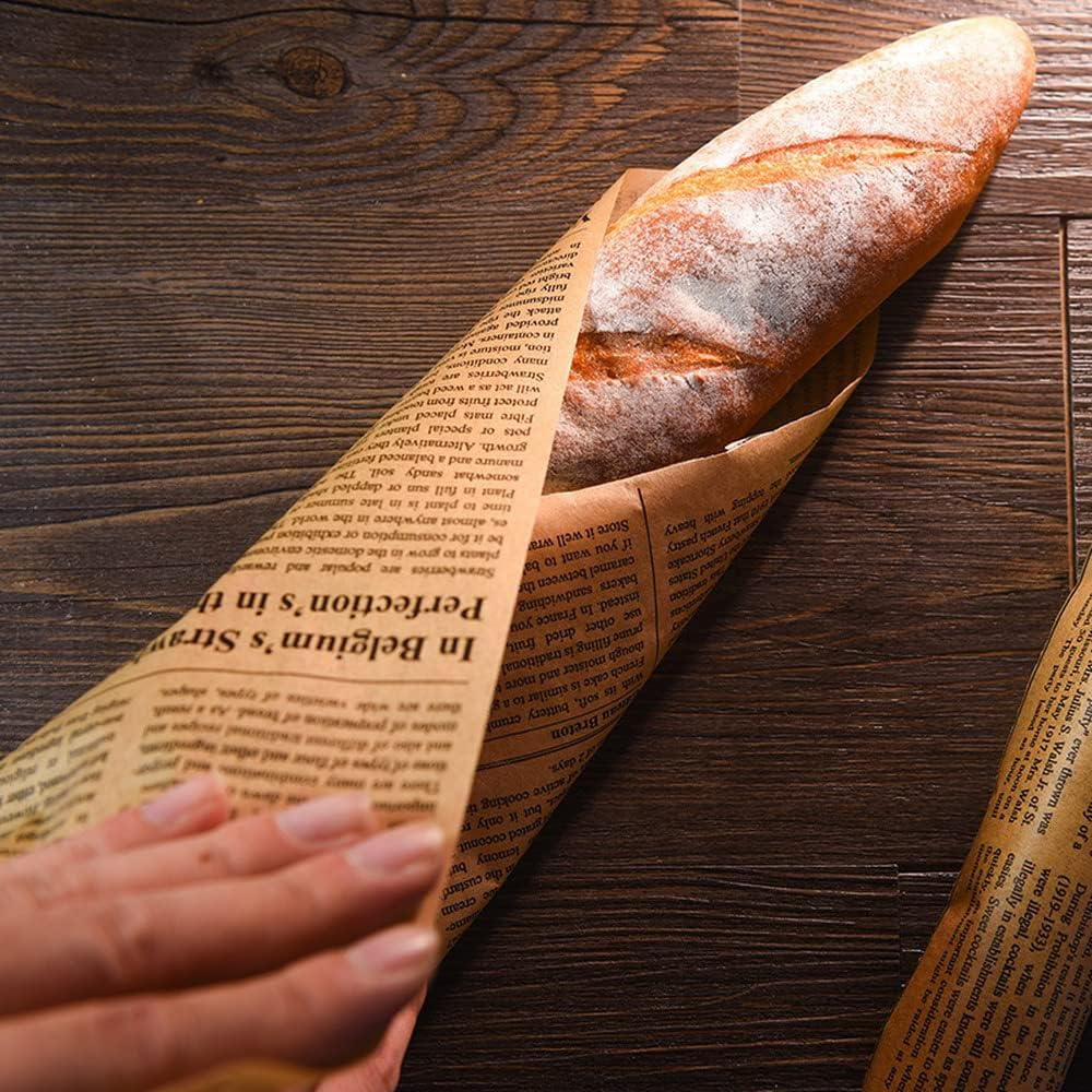 (30x500cm) Backpapier Vintage Küchen Pergamin Papier Rolle im Zeitungs Design für Sandwiches / Pommes Frites / Kekse - Braun