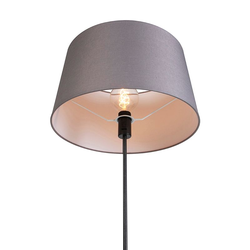 Vloerlamp zwart met donkergrijze linnen kap 45 cm - Parte