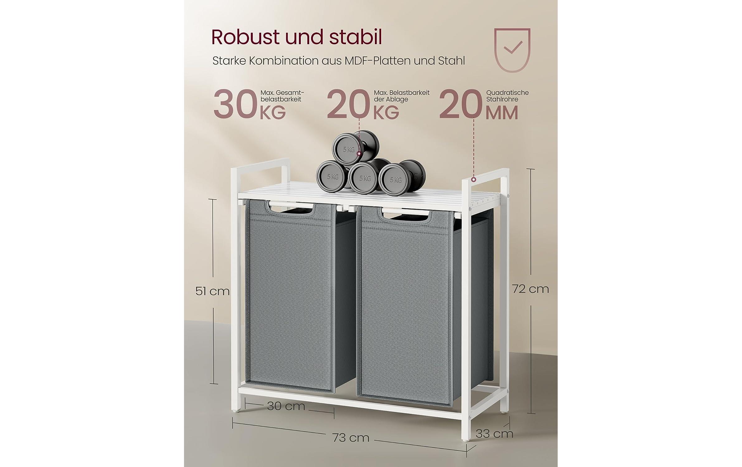 Wäschekorb mit Ablage 2 x 46 l, Grau/WeissWäschesammler