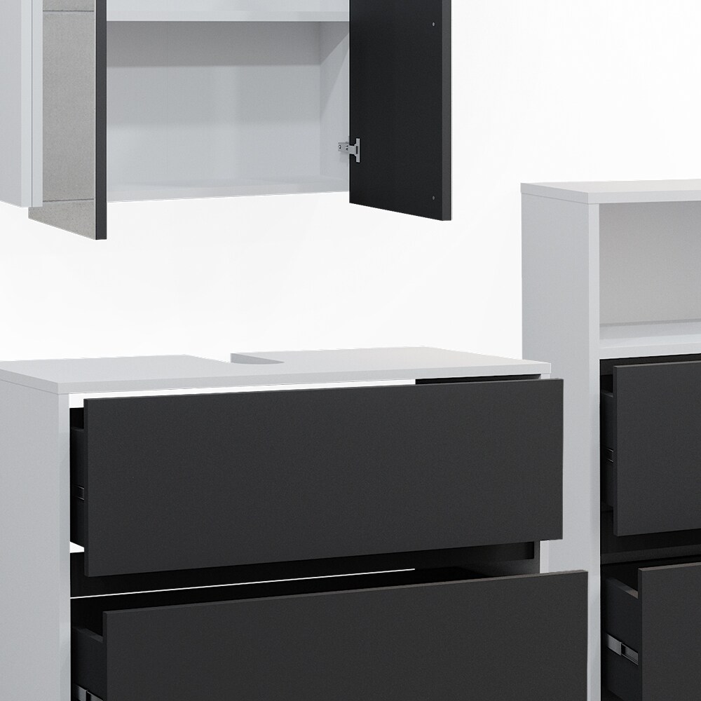 Badmöbel-Set Maltin Weiß Anthrazit modern Waschtischunterschrank Spiegelschrank Midischrank