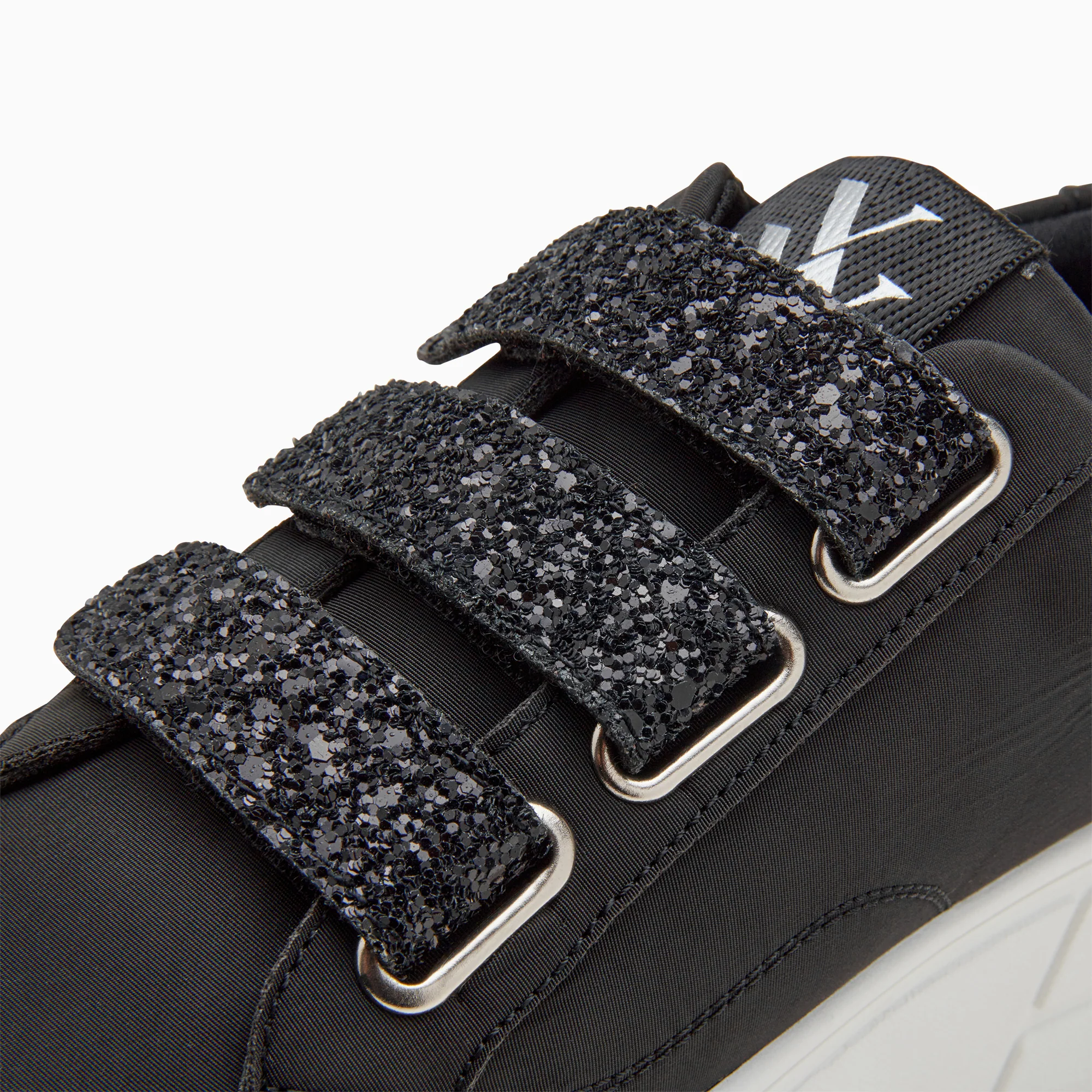Sneakers-Baskets Monica noires à scratchs glitter et plateforme