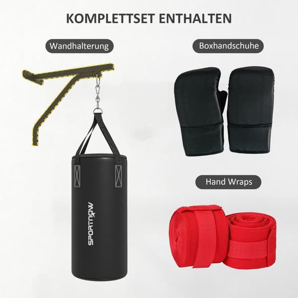 Boksepose veggmontert bokseposestativ med hansker, håndstropper og 360° roterende krok, justerbar boksesekkholder for boksesekk, sandsekk, stål, svart