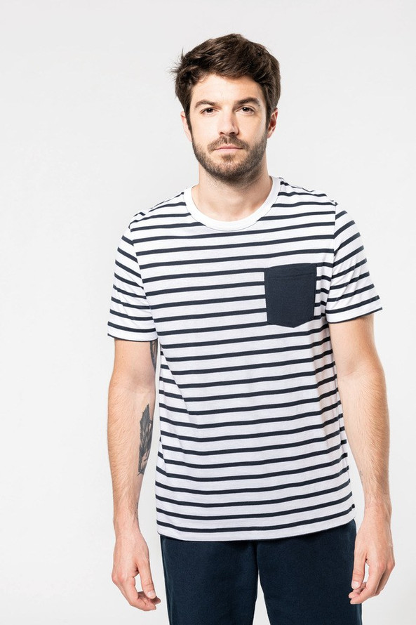 Kariban K378 - T-shirt rayé marin avec poche manches courtes