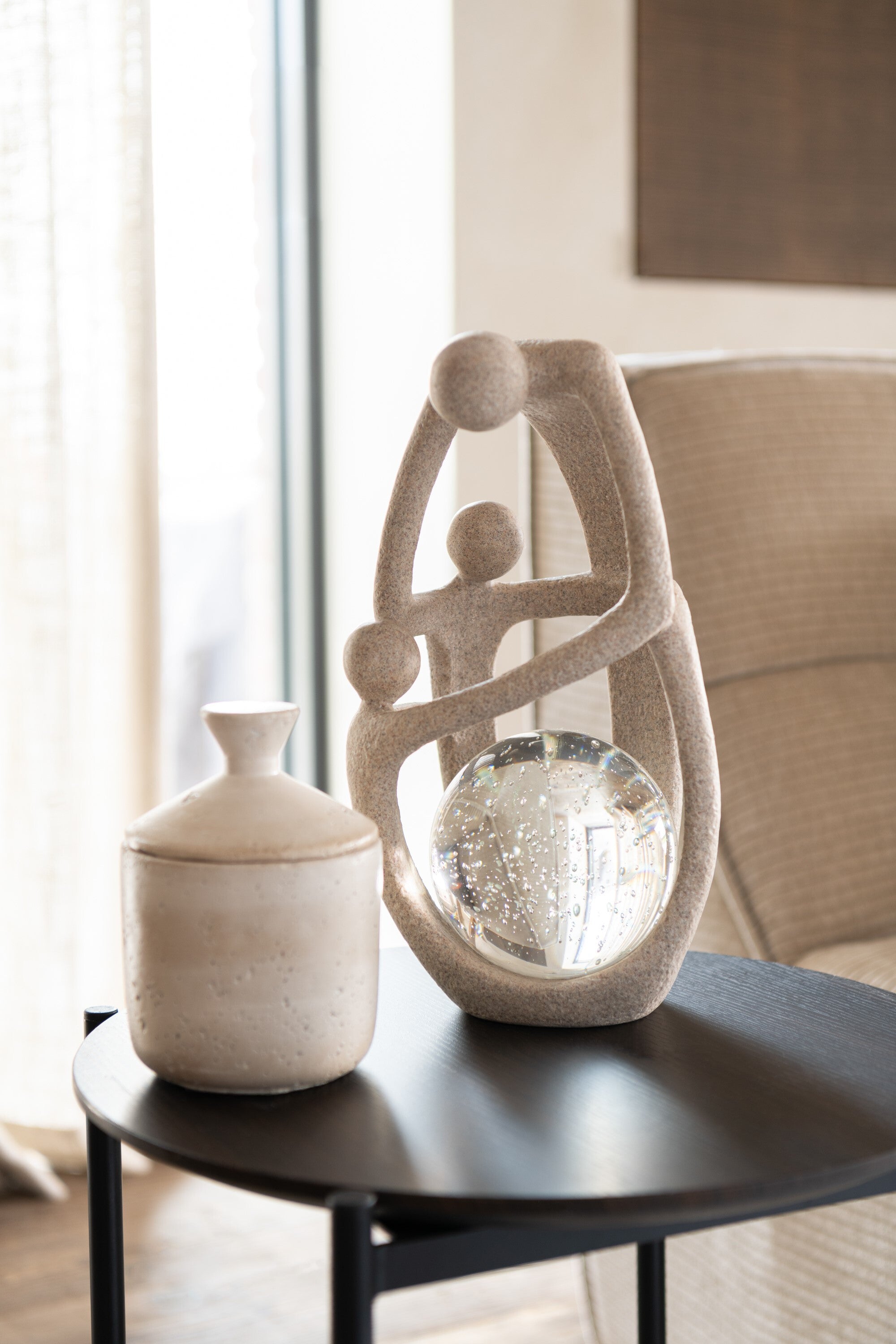 J-Line decoratie Abstract Op Sokkel - polyresin - beige|zwar