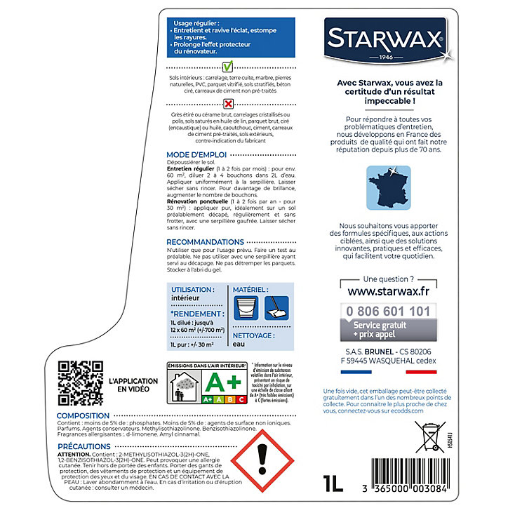 Shampoing autolustrant 2 en 1 tous sols intérieurs Starwax 1L