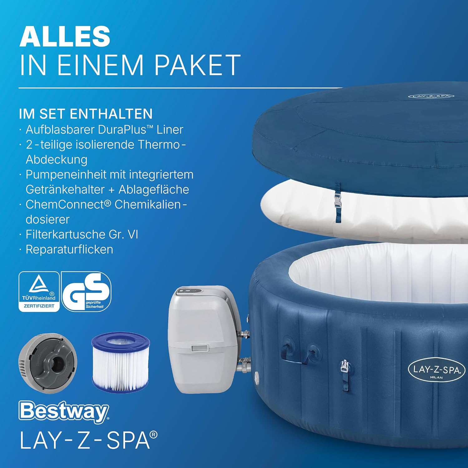 Bestway® Lay-Z-SPA® WLAN-Whirlpool Milan AirJet Plus Ø 196 x 71 cm, rund