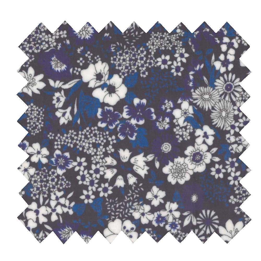 Tissu Enduit Au Mètre Ex2343 Fleuri Marine Blanc Outremer