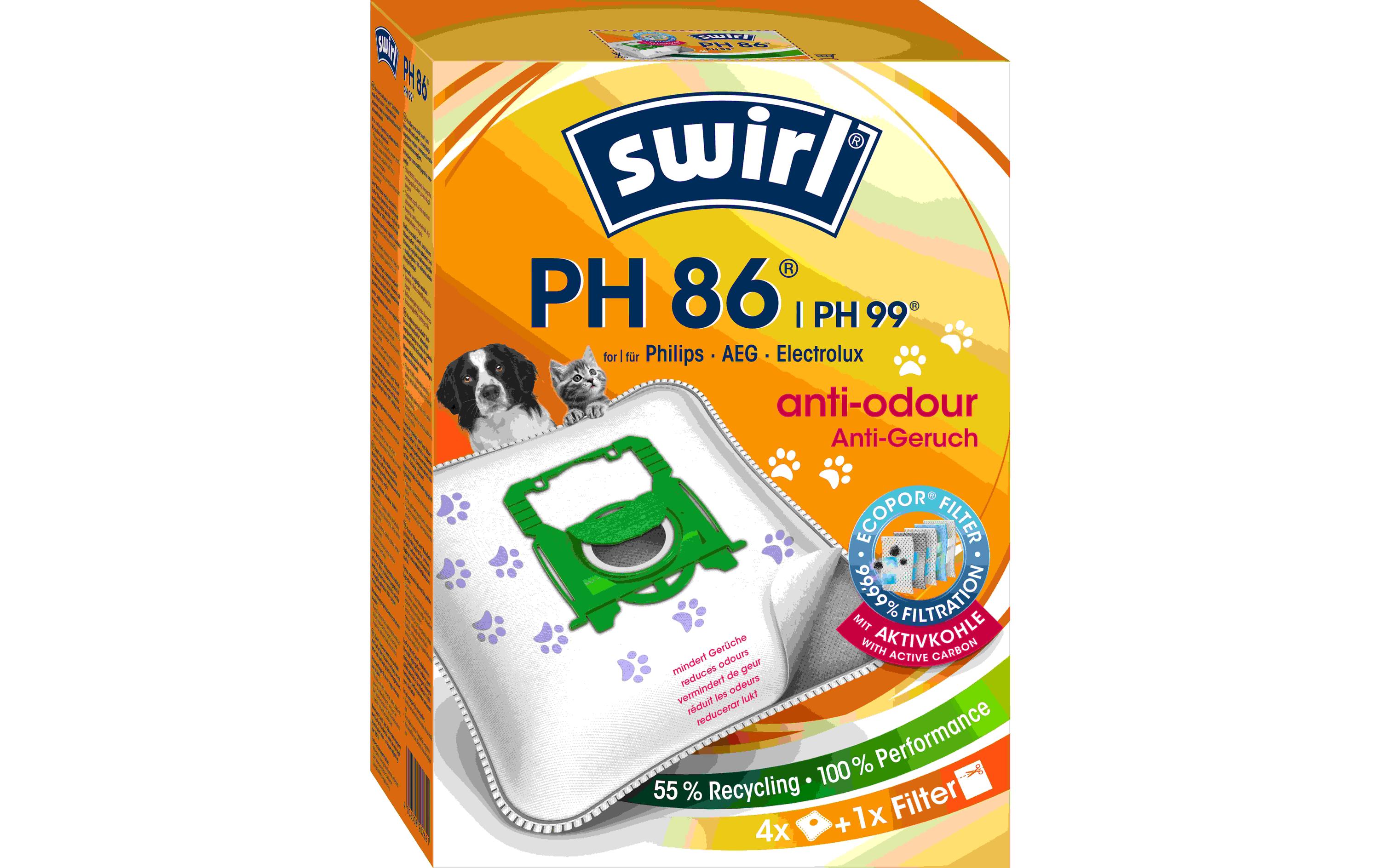 Staubfilterbeutel PH 86 EcoPor Anti-Geruch 4 StückErsatz-Staubbeutel (Standard Bag) für bestimmte Staubsaugermodelle von Philips, AEG, Electrolux und Volta