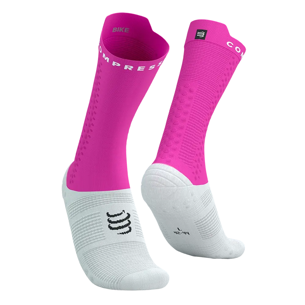 Compressport Pro Racing v4.0 Bike Compressiesokken Wit/Neon Roze/Zwart