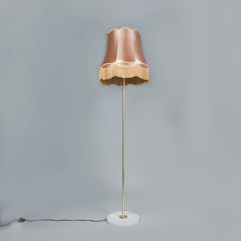QAZQA - Retro Retro Vloerlamp | Staande lamp | Lamp | Licht messing met Granny Shade Goud | Messing 45 cm - Kaso | Woonkamer | Slaapkamer - Rond staal - LED-compatibel E27