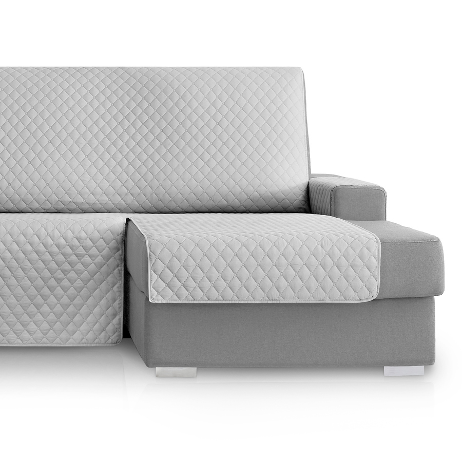 Capa protetora para sofá Vipalia com estampa de diamante. Cinza claro. Chaise longue à direita, 240 cm.