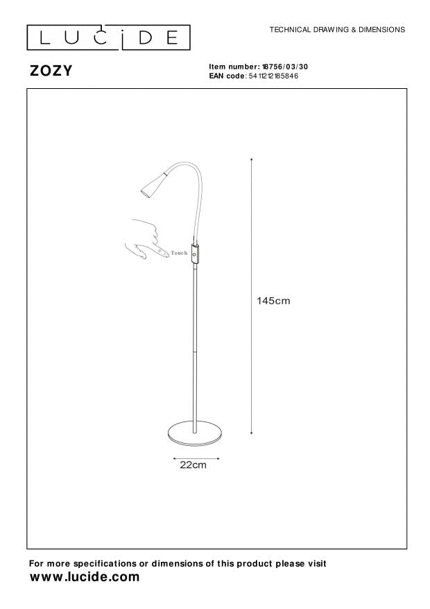 Lucide ZOZY Leeslamp - Zwart