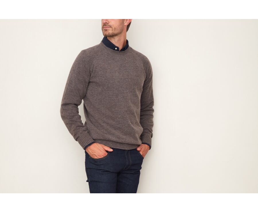 Pull homme en laine col rond Chocolat chiné - CONNIC