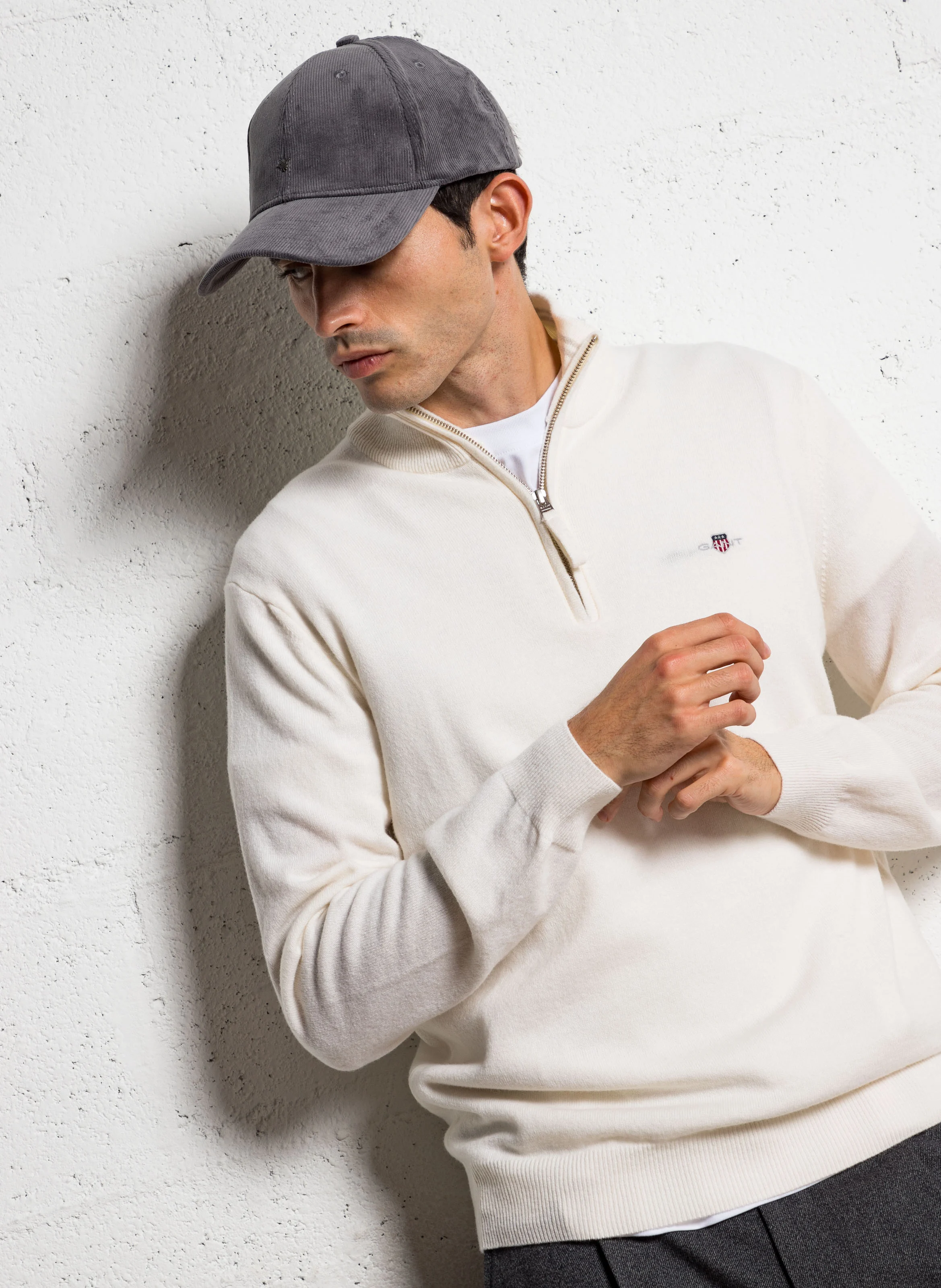Pull col montant zippé en laine | Blanc