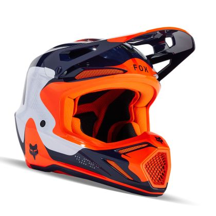 Casque cross Fox V3 - REVISE 2024 - Bleu / Orange