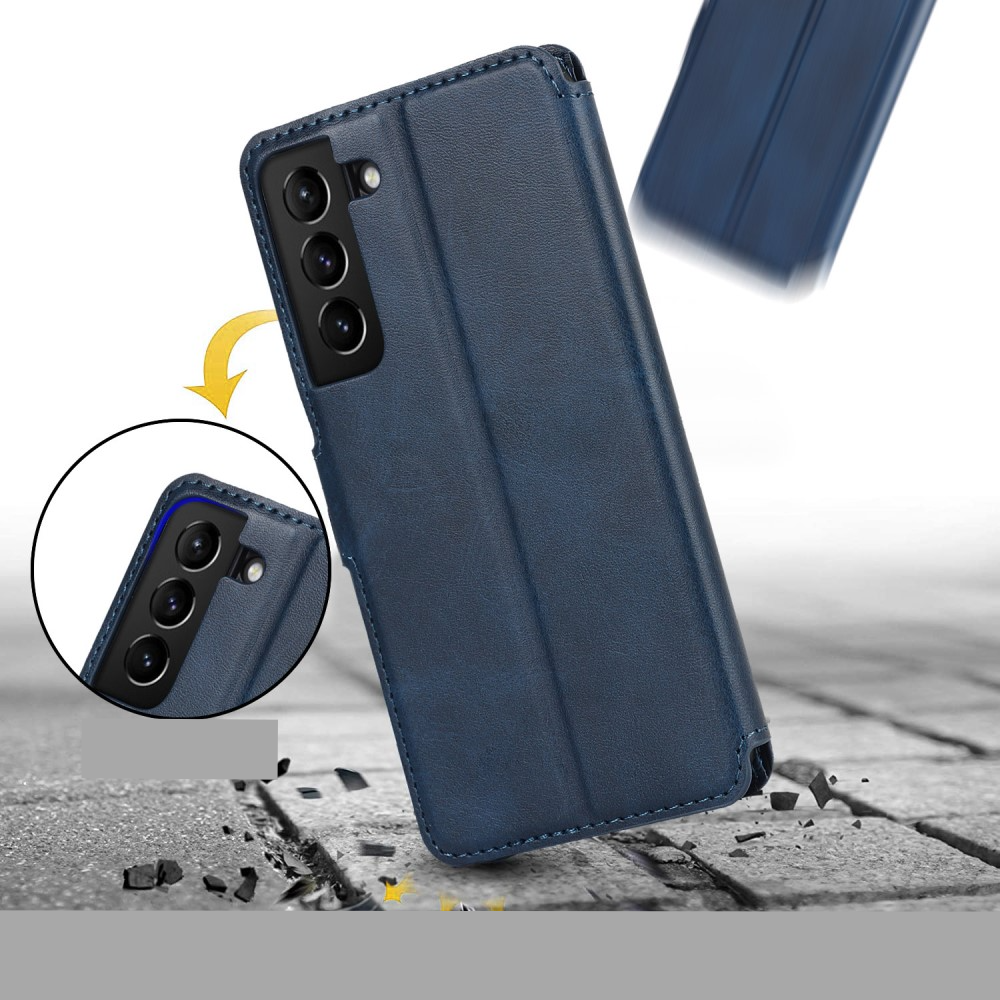 Samsung Galaxy S22 5G Leder Tasche mit Kartenfach im Retro Style - Dunkelblau