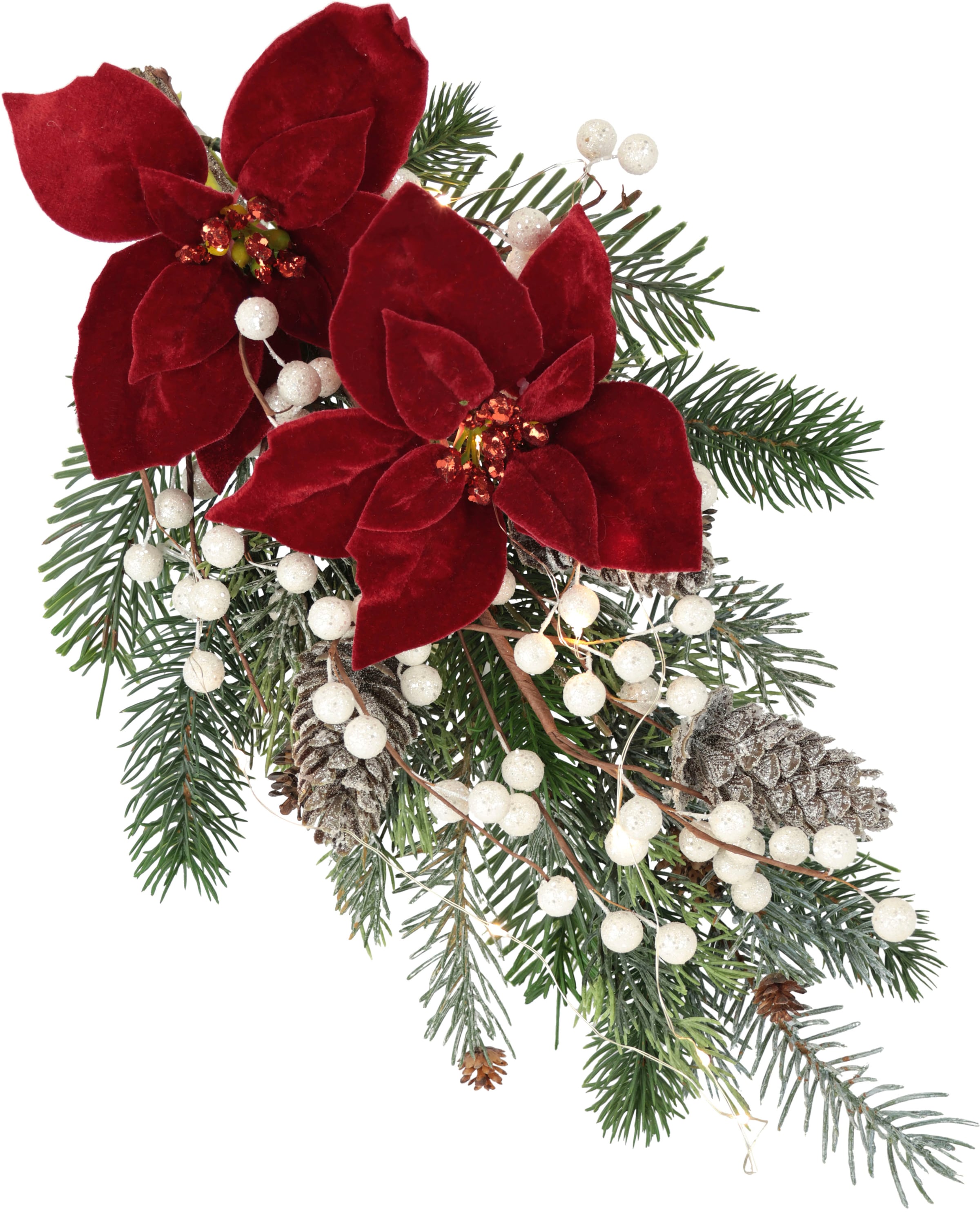 I.GE.A. Winterliche Kunstpflanze »Gesteck, Poinsettia mit LED Beleuchtung, Weihnachtsdeko,« Kunstblumen-Arrangement mit Weihnachtsstern, Weihnachtsgesteck