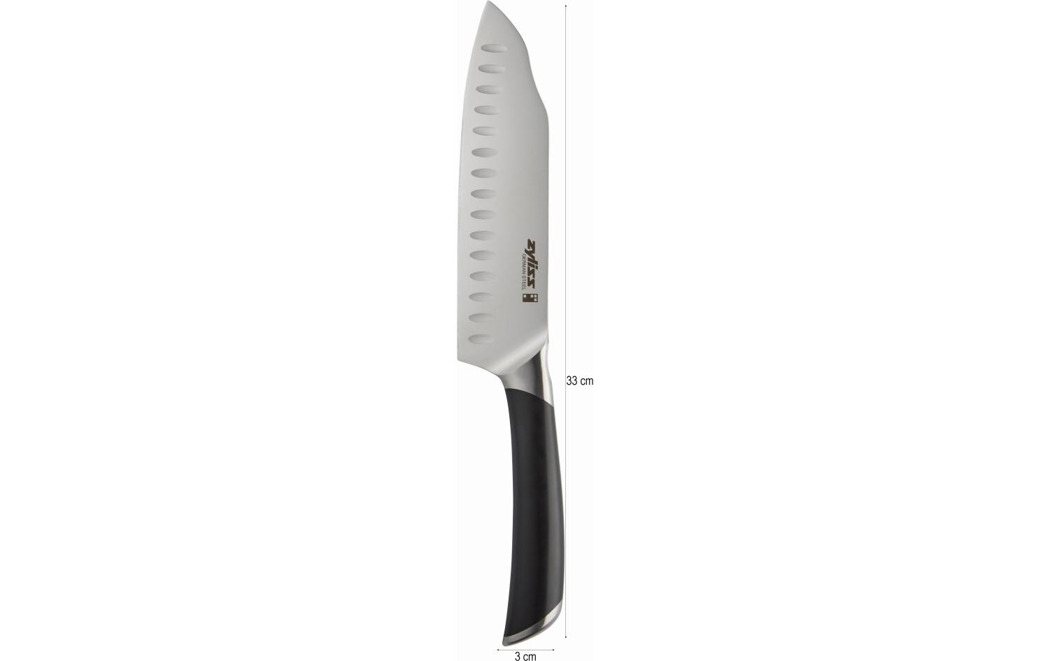 Santokumesser Comfort Pro 18 cm, Schwarz/SilberJapanische Küchenmesser mit Kullenschliff