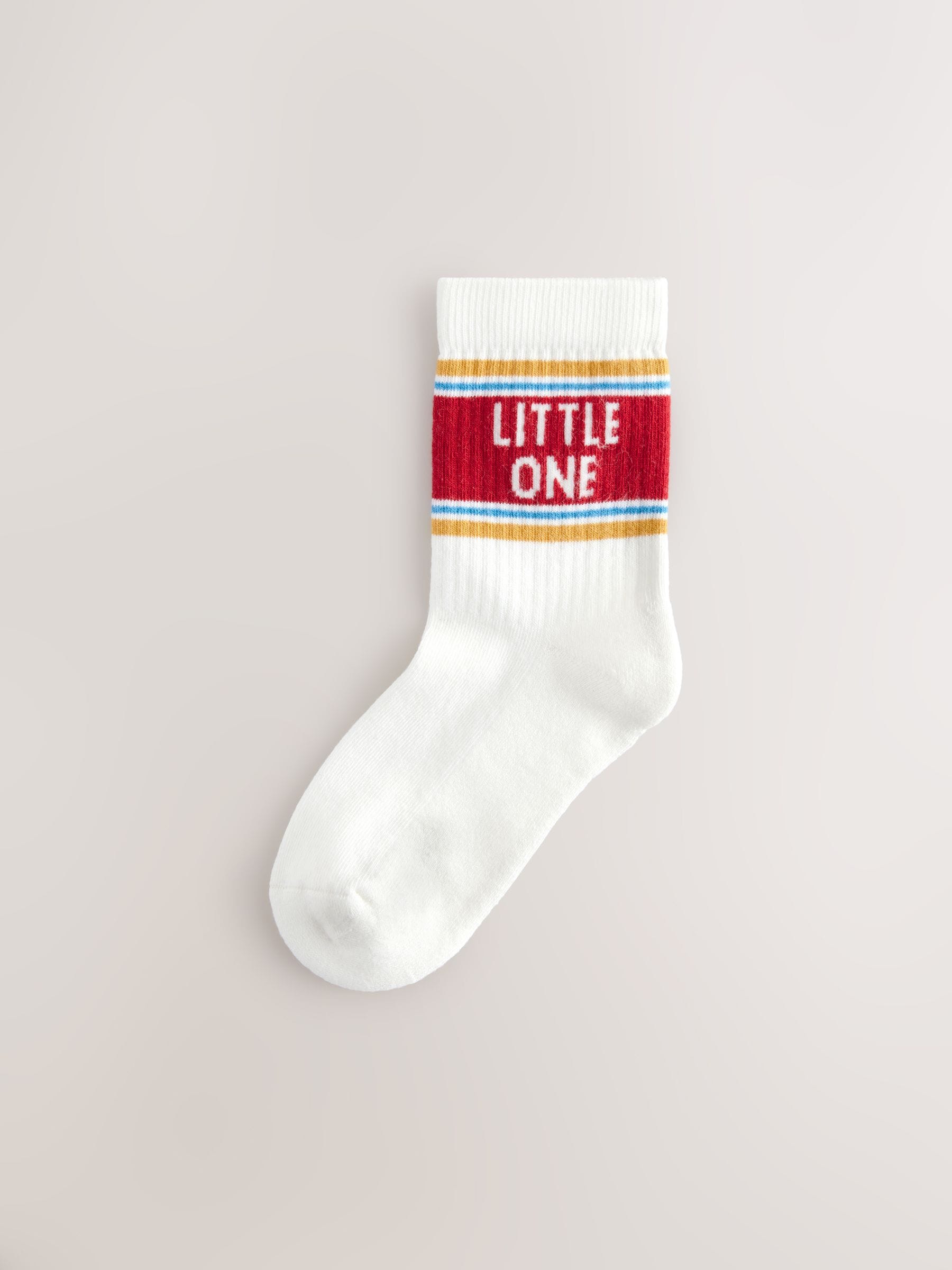 Ecru/mosterd/rood retro slogan - Verpakking van 5 paar sokken met rijke print