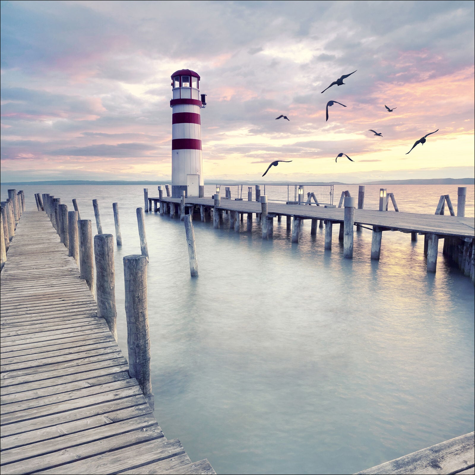 PRO ART Glas Art Bild WHITE & RED LIGHTHOUSE 20 x 20 cm Floatglas