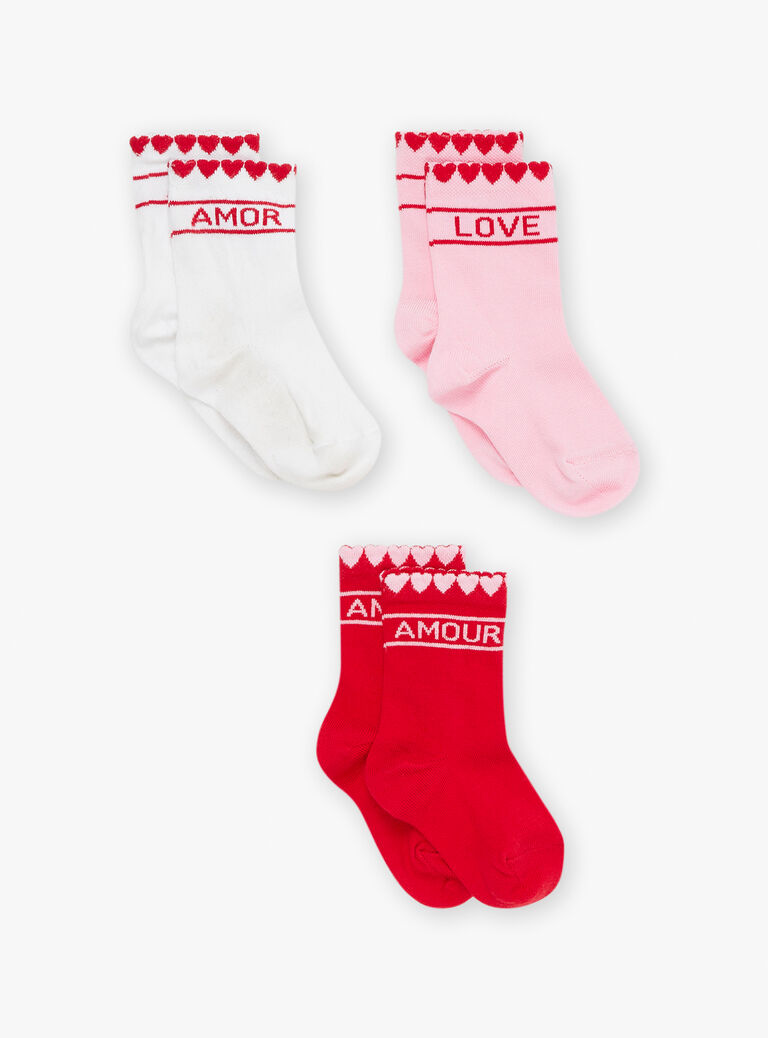 Lot de 3 paires de chaussettes rouges, roses et écrues