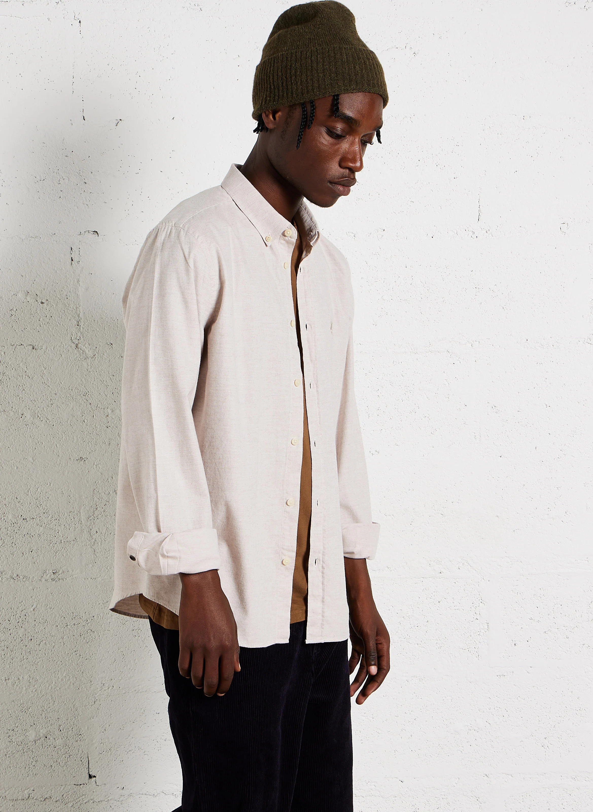 PARIS - Chemise droite col classique en coton mélangé| Beige
