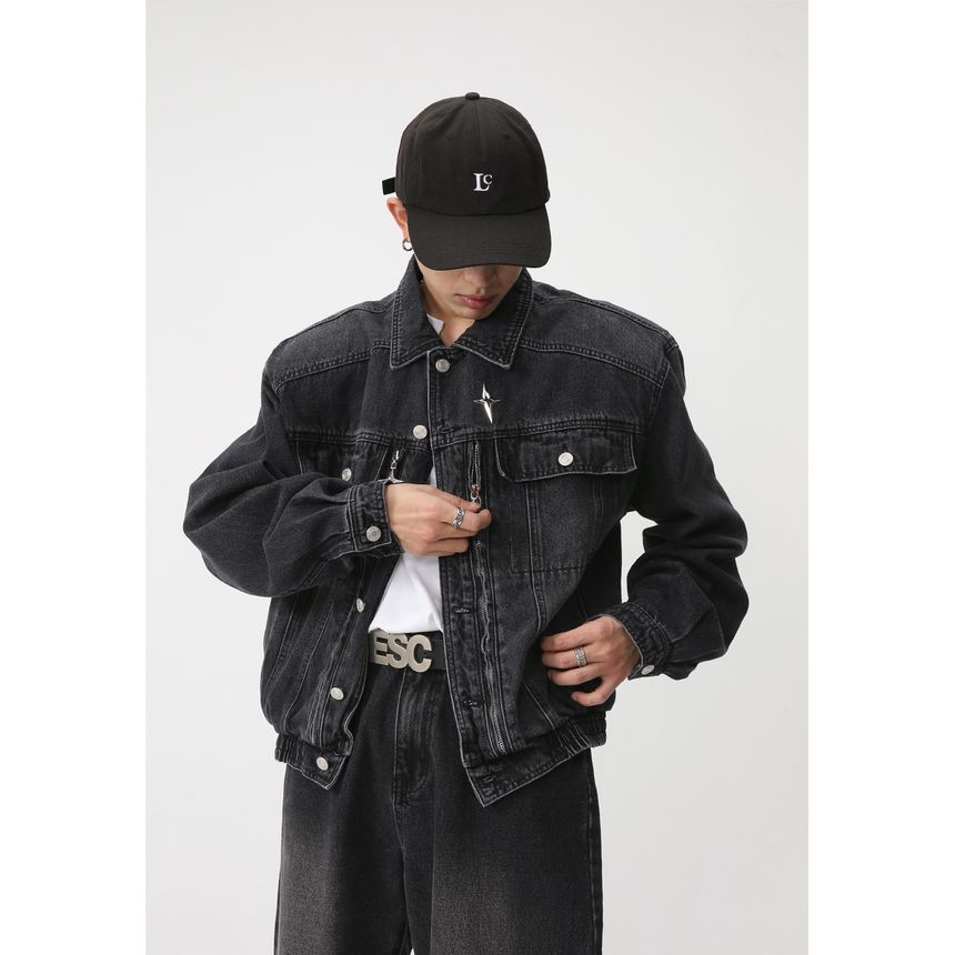 FAERIS - Gewassen denim jasje met kraag en knopen