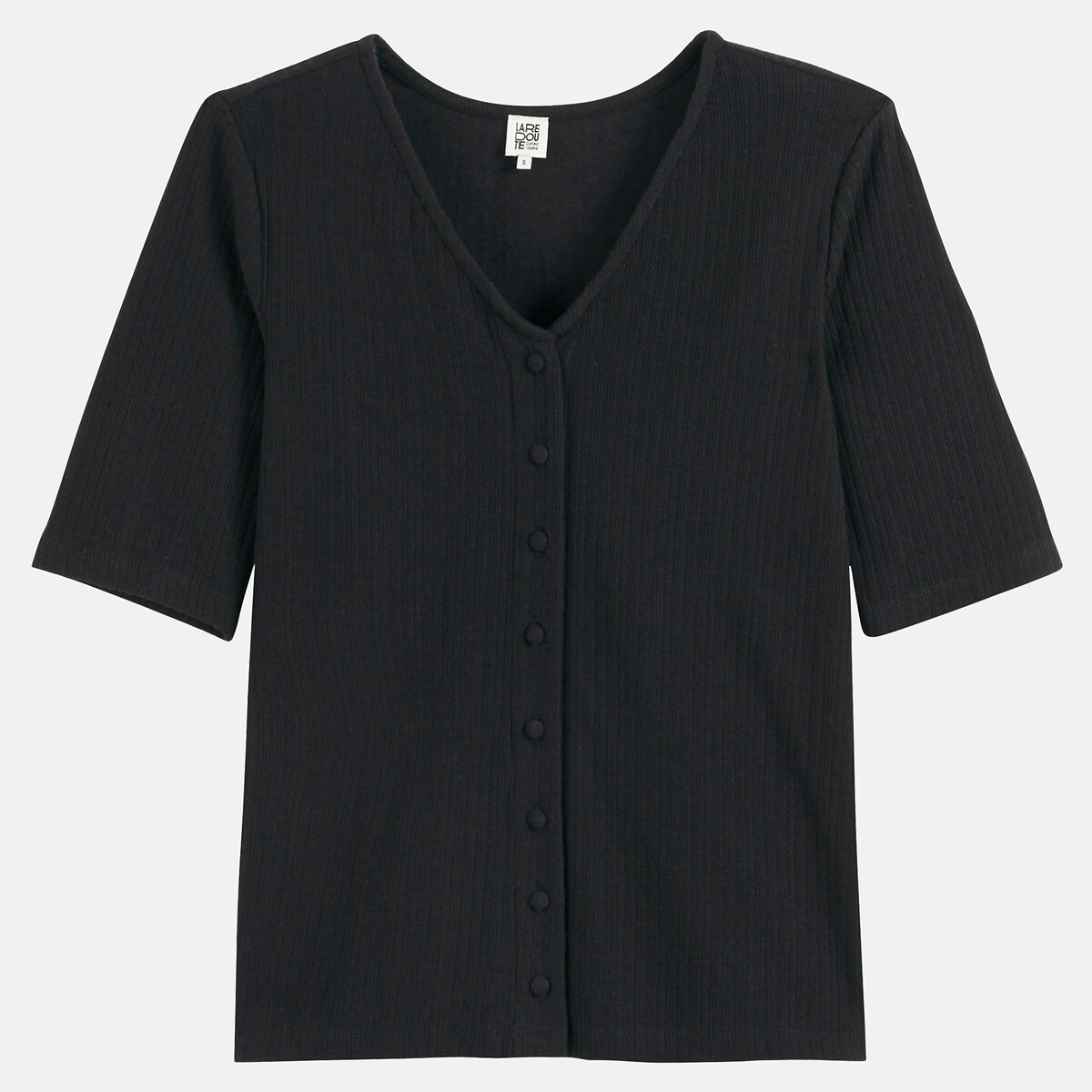 COLEÇÃO LA REDOUTE<br>Camiseta com decote em V, fechamento por botões e mangas curtas