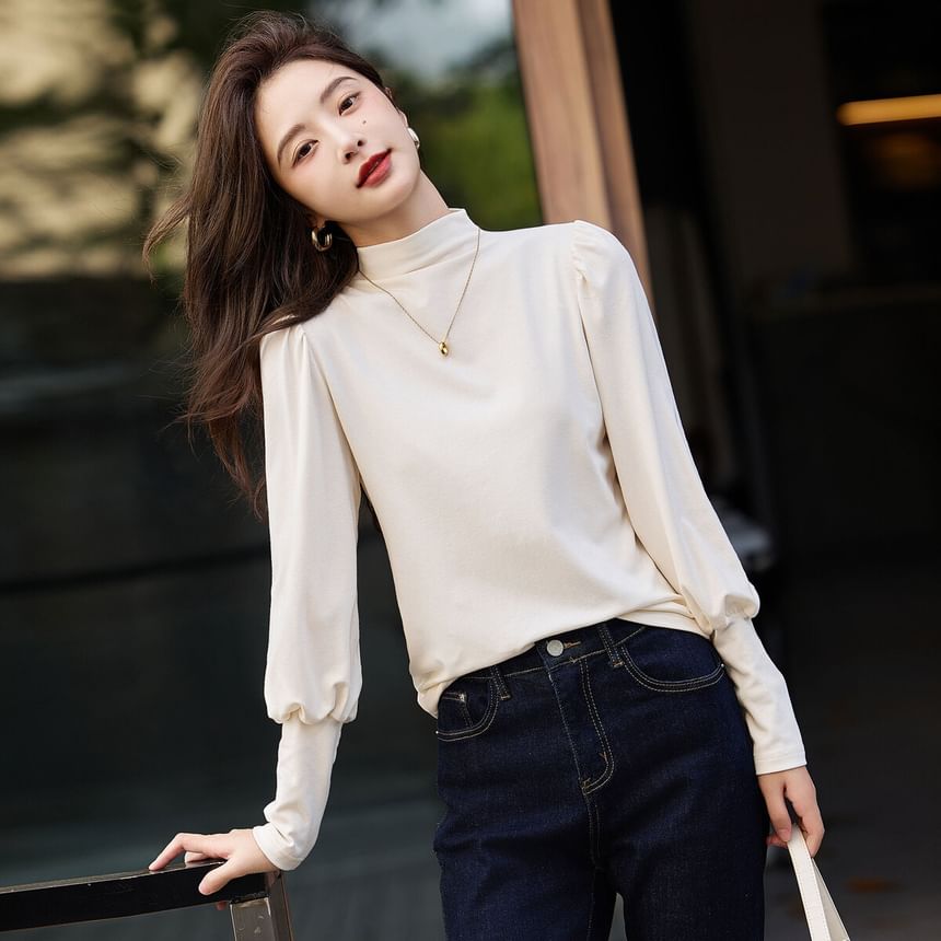 Jeonseon - T-shirt met lange mouwen en mockneck, effen