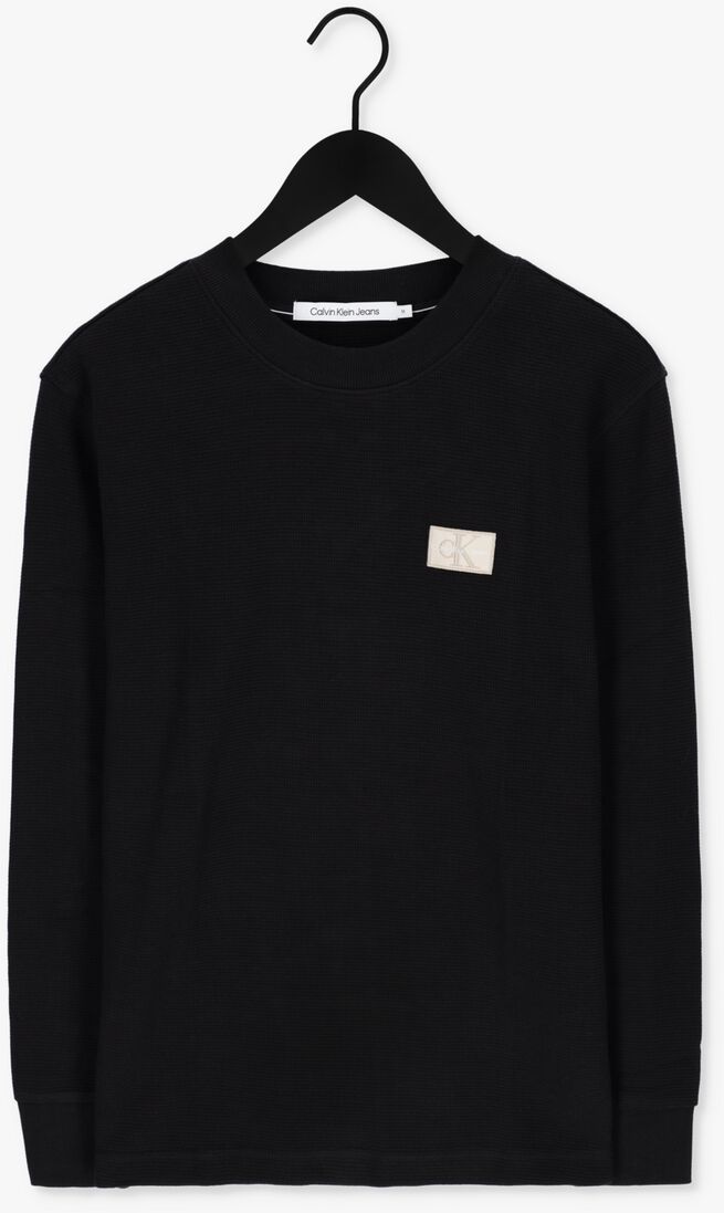 CALVIN KLEIN zwarte calvin klein trui shrunken badge ls waffle tee