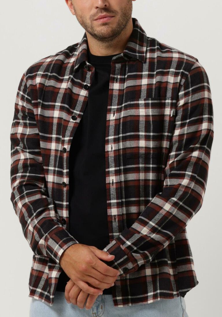 CAST IRON bruine cast iron casual overhemd long sleeve shirt brushed yarn dyed check