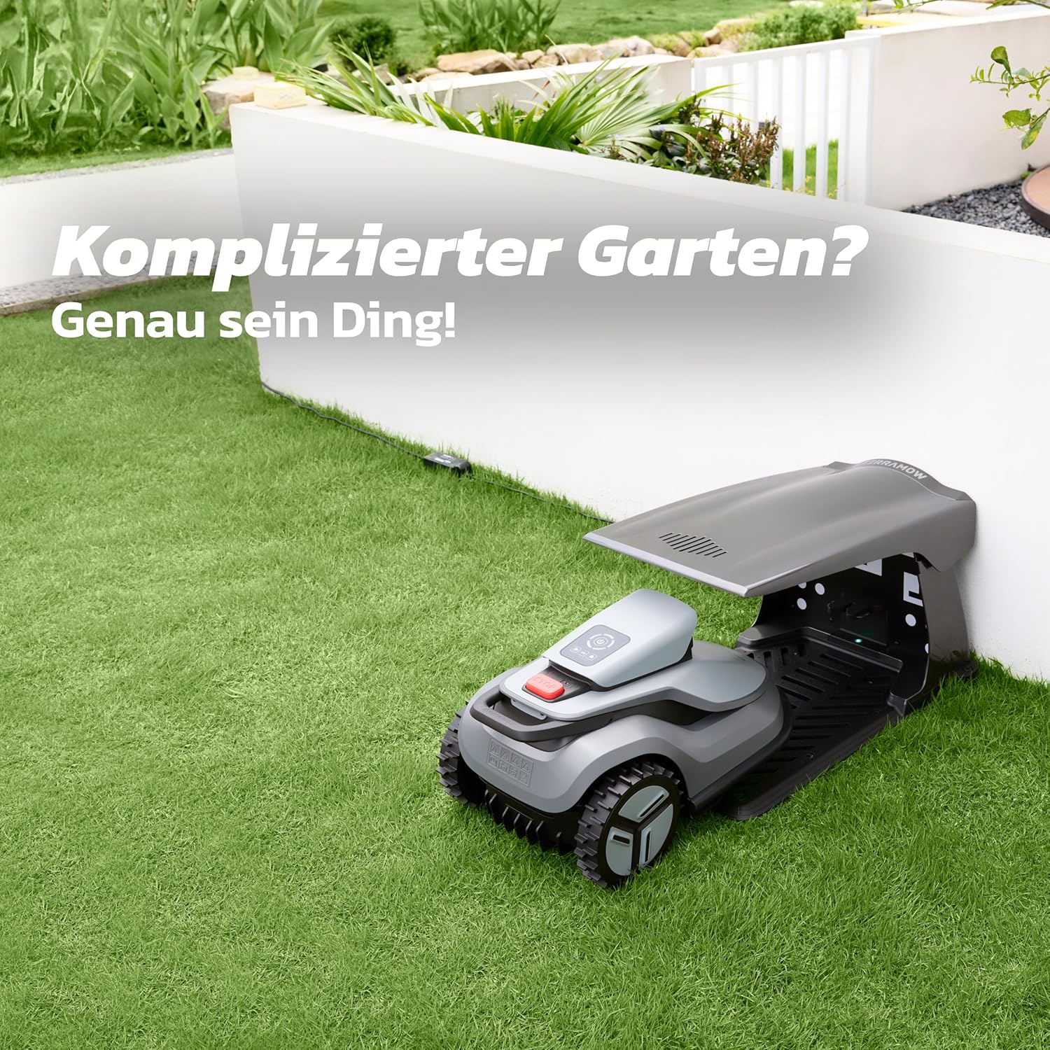 Terramow V1000 Mähroboter ohne Begrenzungskabel, ohne RTK, mit KI-Bilderkennung und Hinderniserkennung für Garten bis 1200m²