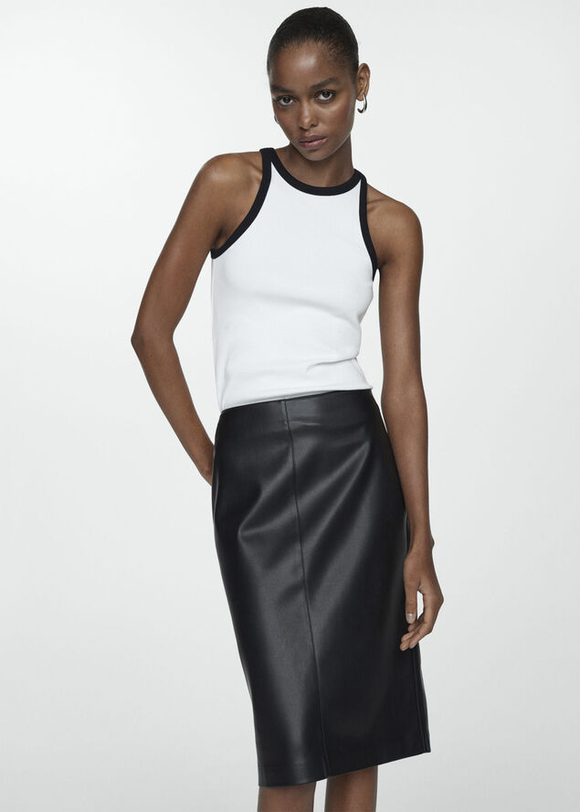 MANGO Faux-leather pencil skirt Black
