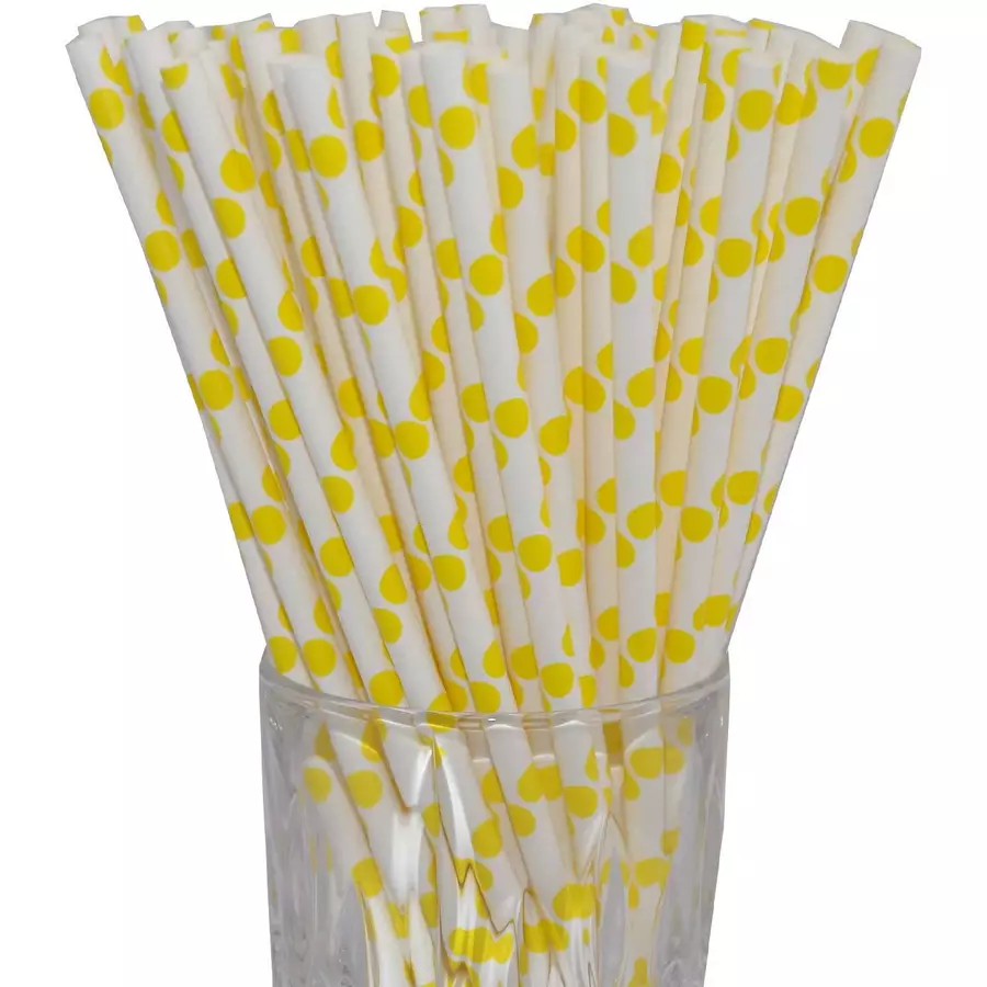 Luxentu Papier-Trinkhalme gepunktet 20 cm 100er Set gelb
