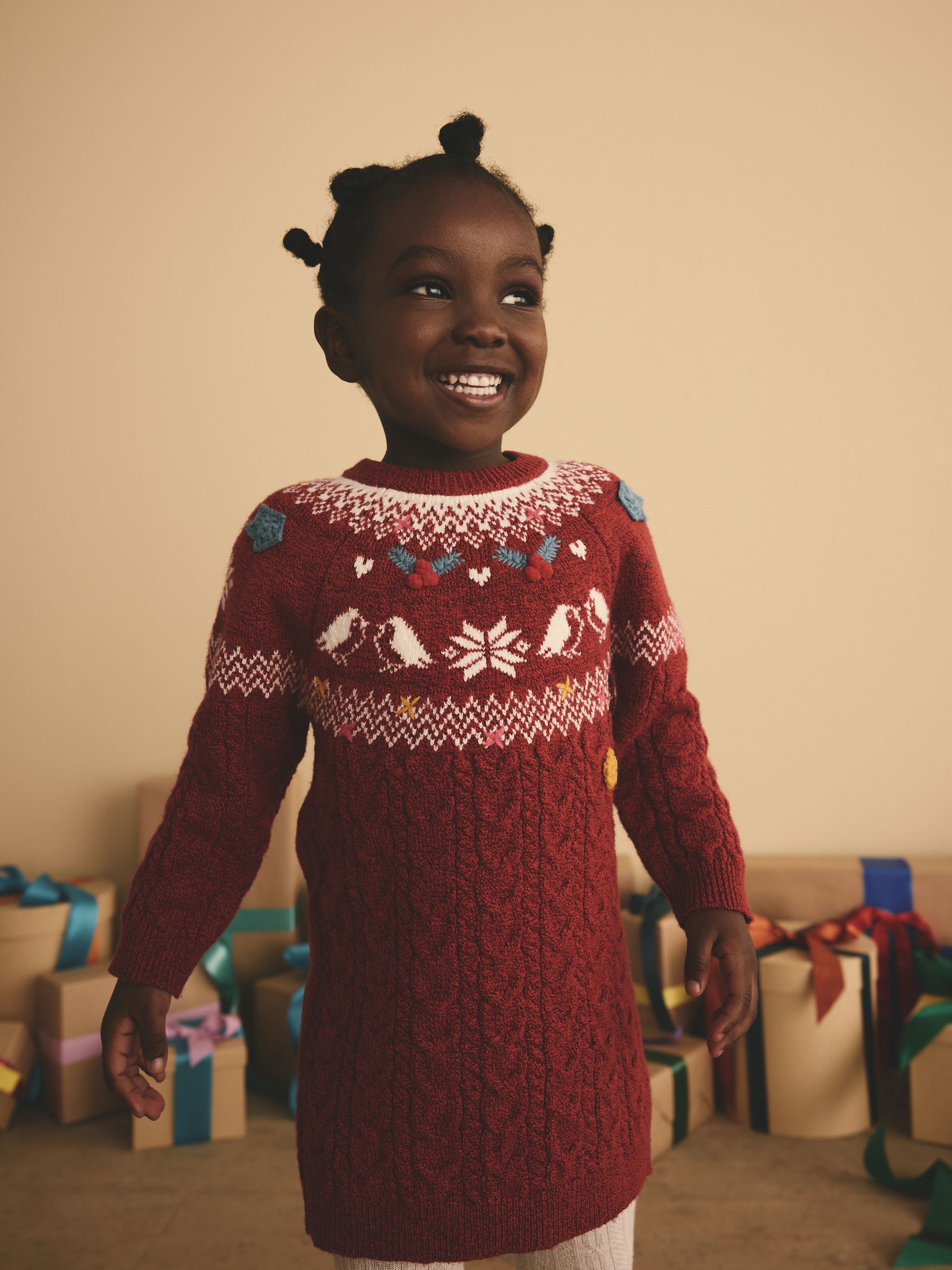 Rood - Kerst-truijurk met fairisle-motief (3 mnd - 7 jr)