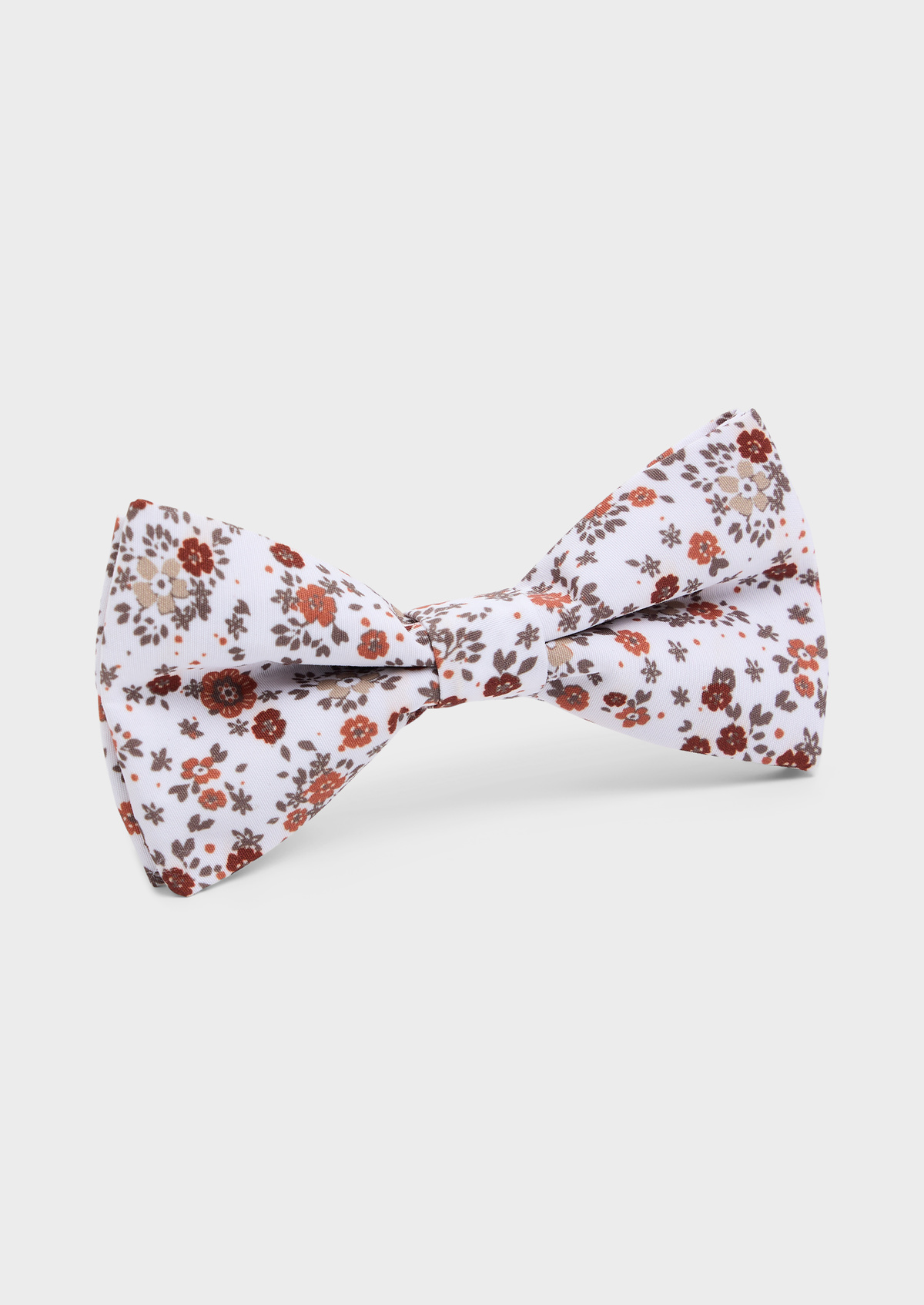 Noeud papillon blanc à motif fleuri marron et terracotta