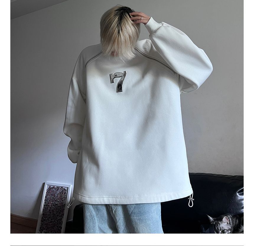 ROOSE - Sweatshirt met ronde hals, print, accent, trekkoord en zoom, oversized