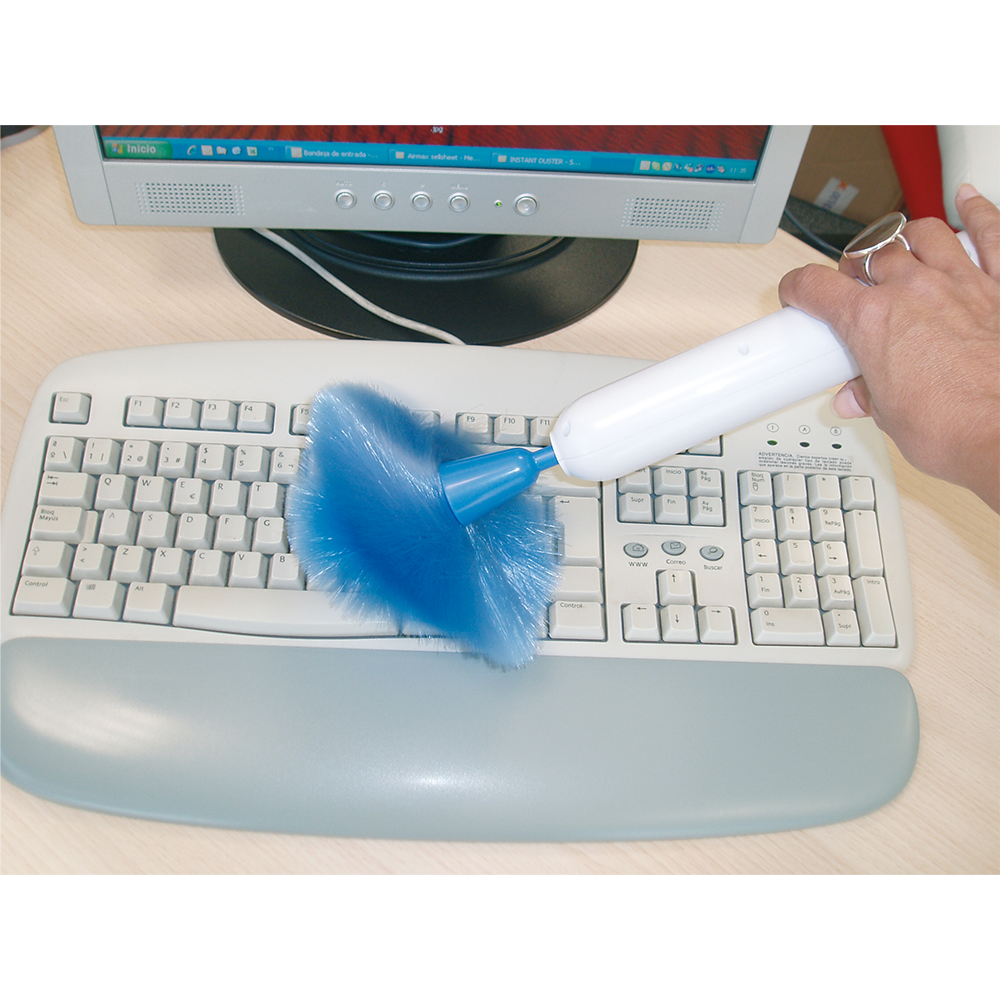 (42-95cm) Instant Duster Pro Elektrischer Staubwedel Ausziehbarer Teleskop Reiniger inkl. 2 Aufsätze (VHGVACIND0392) - Blau / Weiss