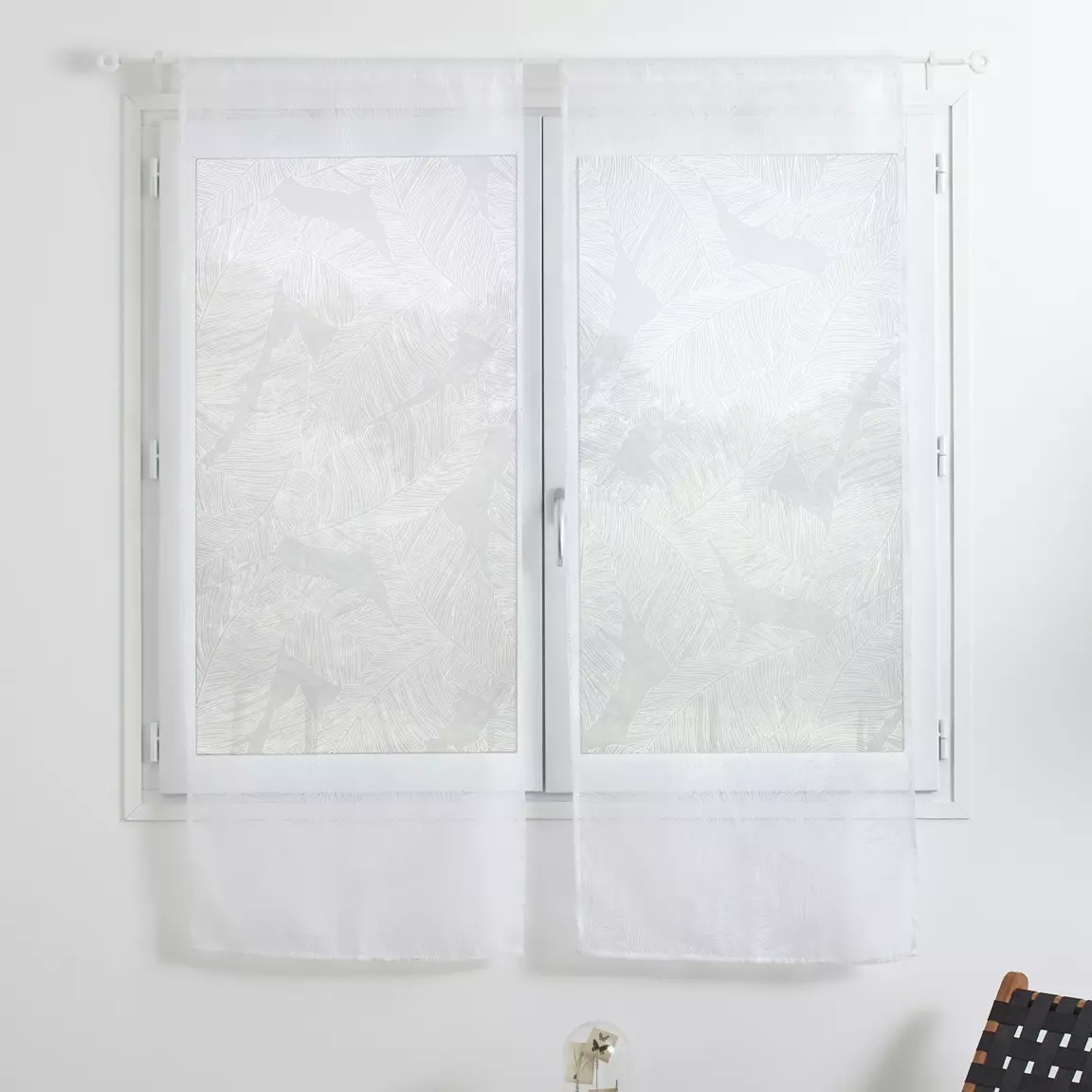 Paire de voilages passe-tringle (60 x 160 cm) Feuilles Blanc