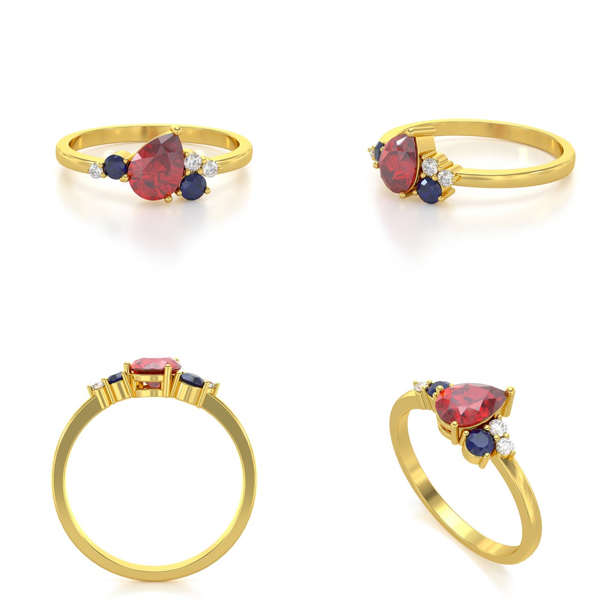 Bague ADEN Or 585 Jaune Rubis Saphir et diamants 2.296grs