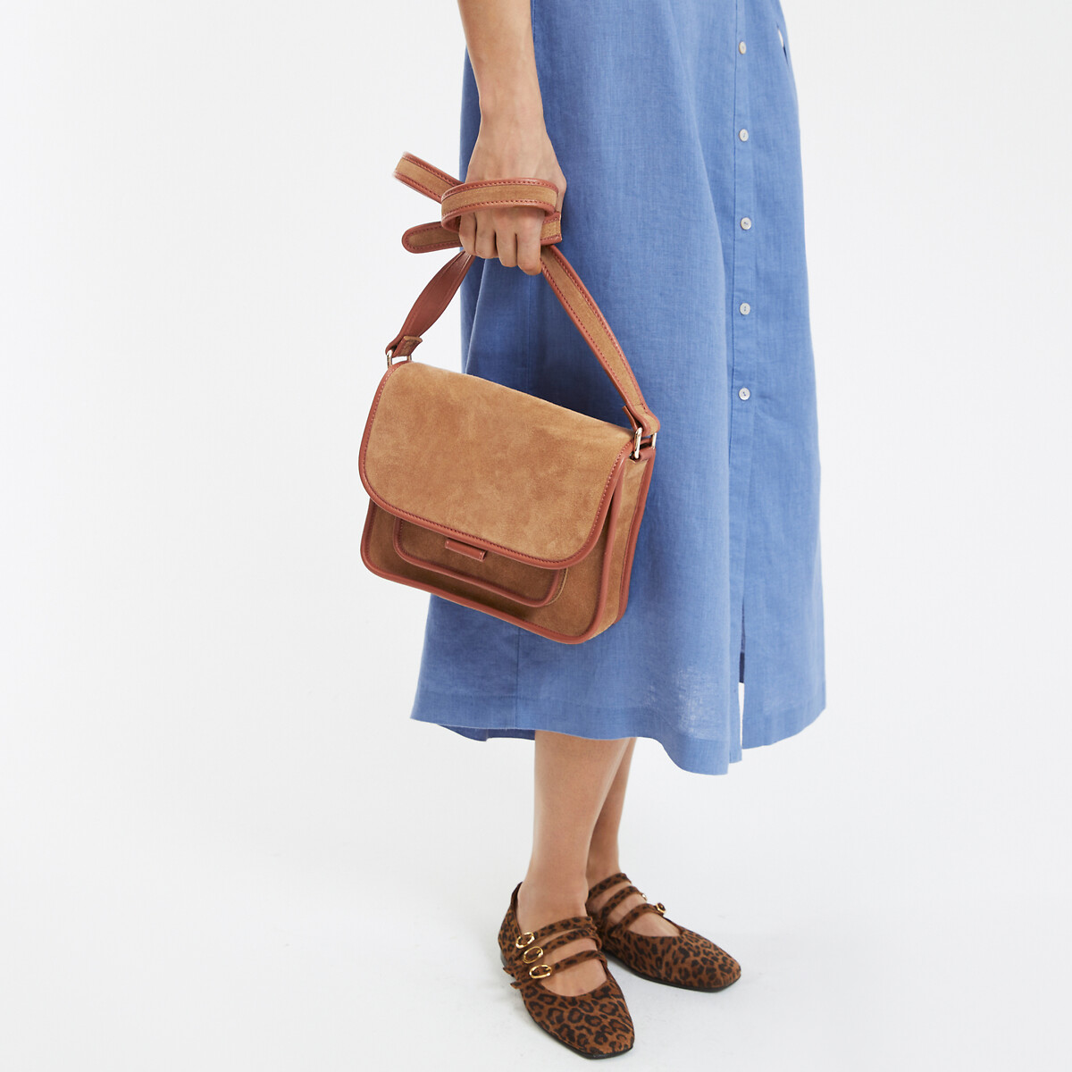 COLEÇÕES LA REDOUTE<br>Bolsa de ombro em couro em 2 tecidos Signature SYLVETTE