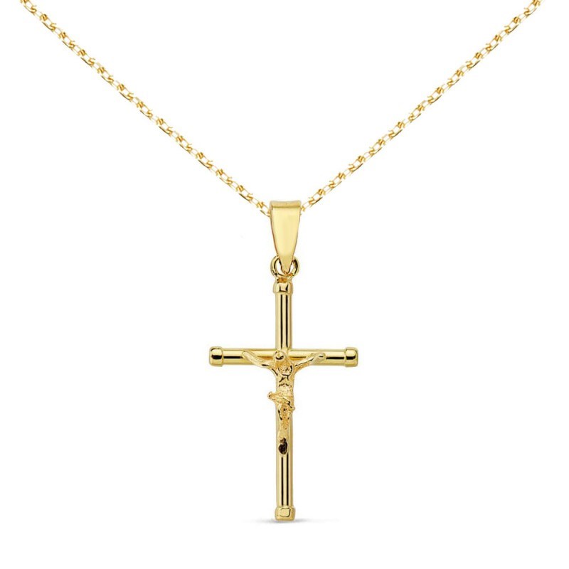 Collier - Médaille Croix Or 18 Carats 750/000 - Christ sur la Croix - Chaine Dorée